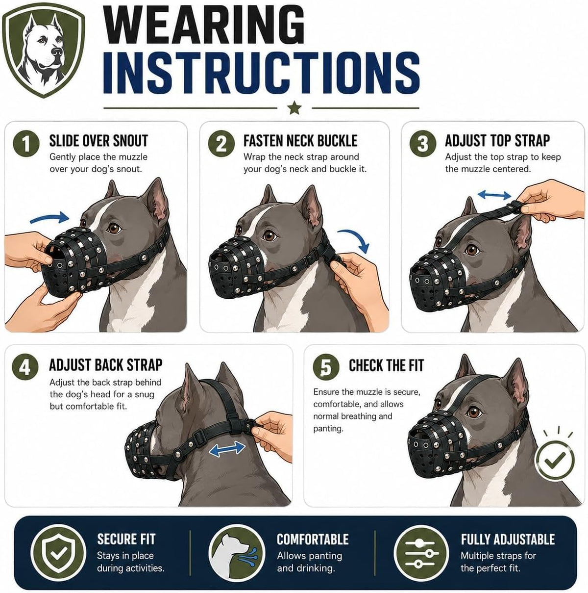 Pitbull Muzzle for Large Dogs, Sturdy Leather Muzzle Anti Biting Scavenging