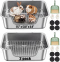 2 Pcs Rabbit Litter Box, XL Stainless Steel Bunny Litter Box with Grid&hook