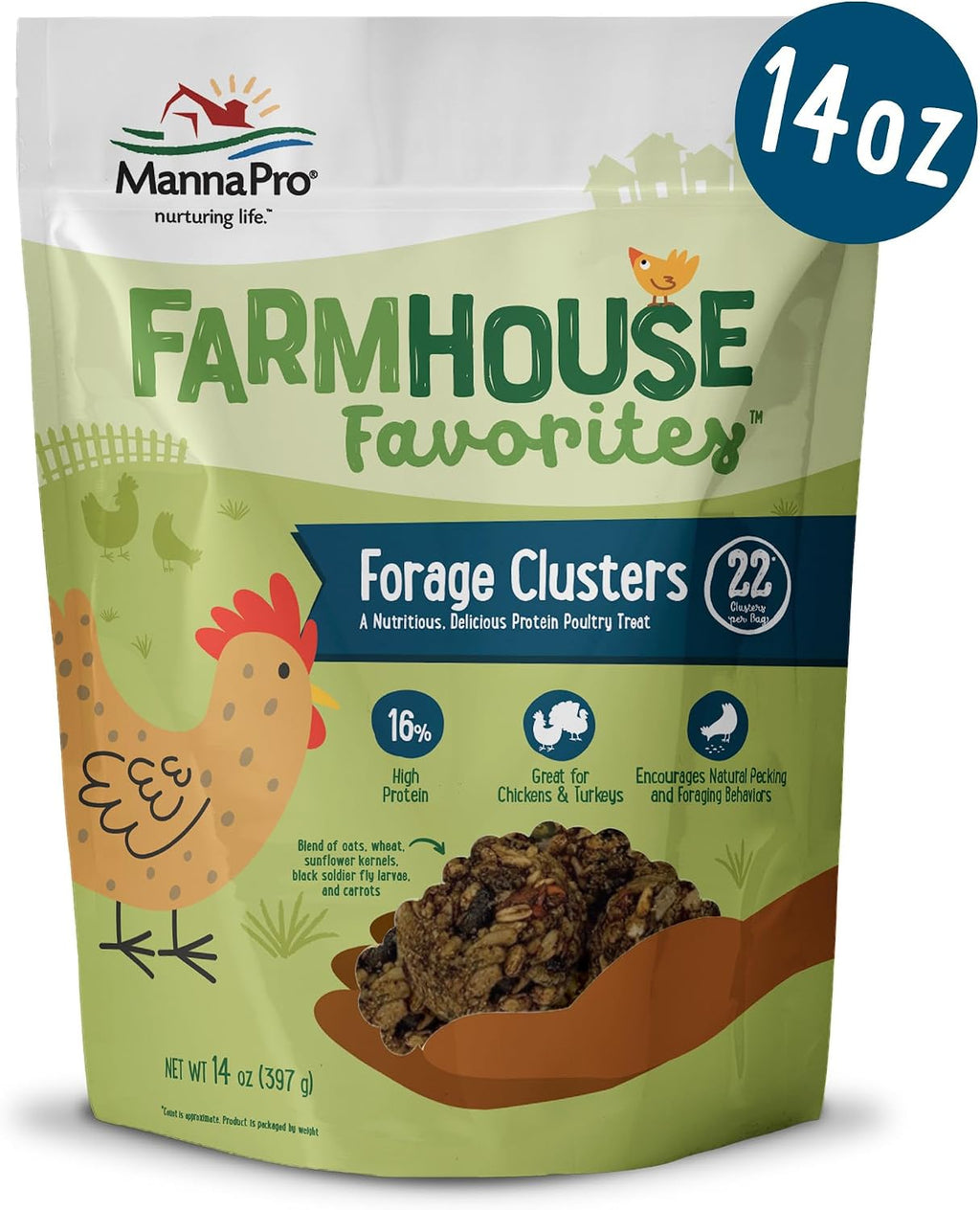 Manna Pro Forage Clusters Chicken Treats, Black Soldier Fly Larvae, 14 oz (Pack of 2)
