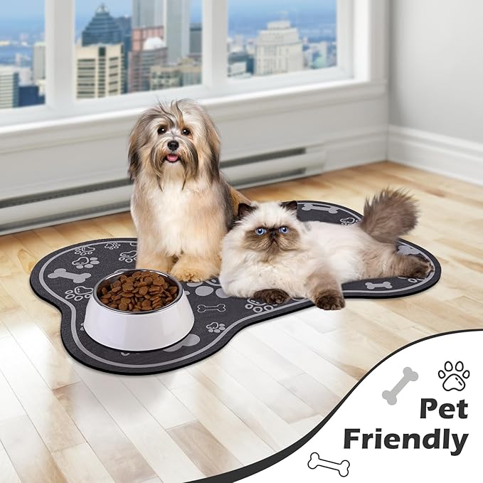 Dog Cat Food Mat, Rapid Absorbent Pet Feeding Mat, Bone Shaped Dog Placemat - Image 7