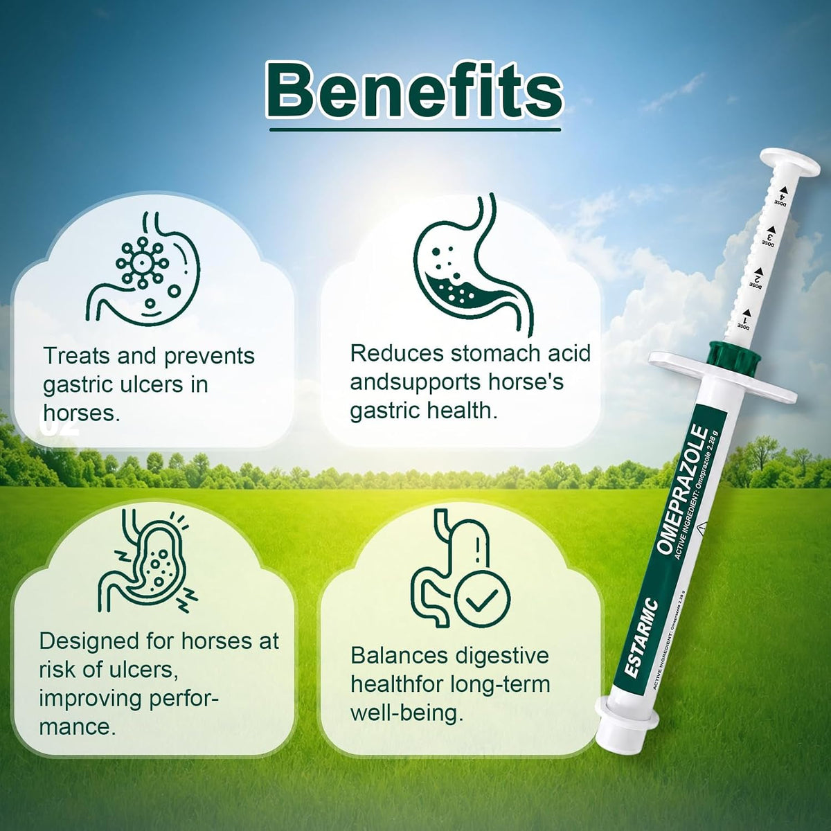 3 Pack (omeprazole) Oral Paste Syringe (6.15 gm) for Horses,Apple Flavor