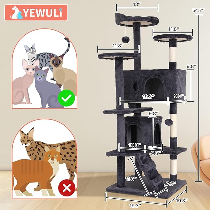 Large Cat Tree with Scratching Post, Wooden Frame, Sisal Ropes, 3 Platforms - Image 7