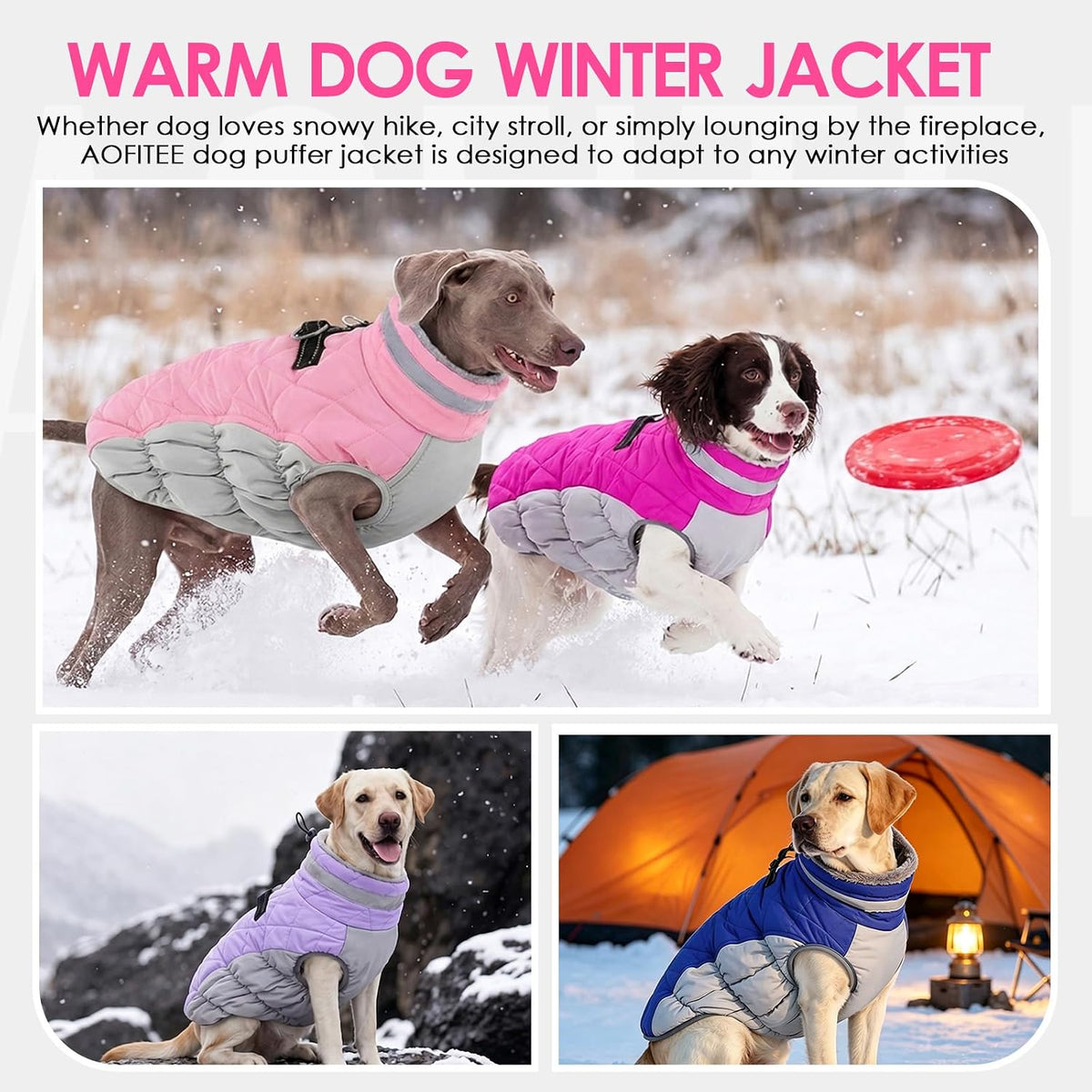 AOFITEE Dog Jacket for Large Dogs Warm Dog Winter Coats with Harness