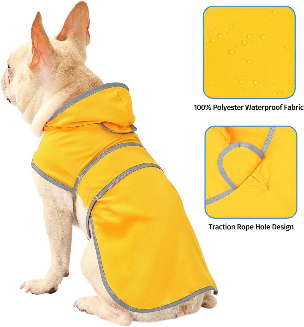 Dog Raincoat, Waterproof Dog Rain Jacket with Hood, Adjustable Rain Coat Poncho with Reflective Strips & Leash Hole for Large Medium Small Dogs Puppies, Lightweight Pet Clothes