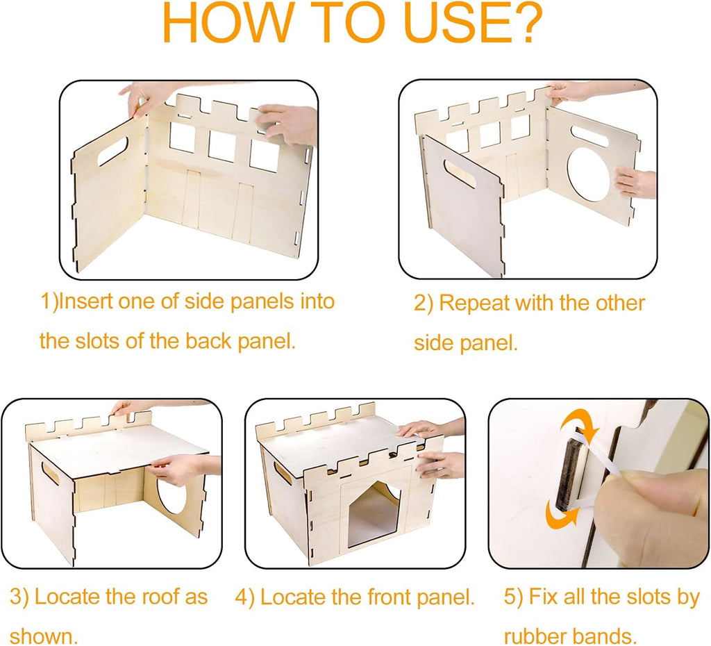 Yesland Rabbit Hideout Castle, Wooden Bunny Houses and Hideouts, Detachable Small Animal Play Hideaway Hut and Playhouse for Indoor Bunnies Guinea Pig Hamster Chinchilla Gerbil