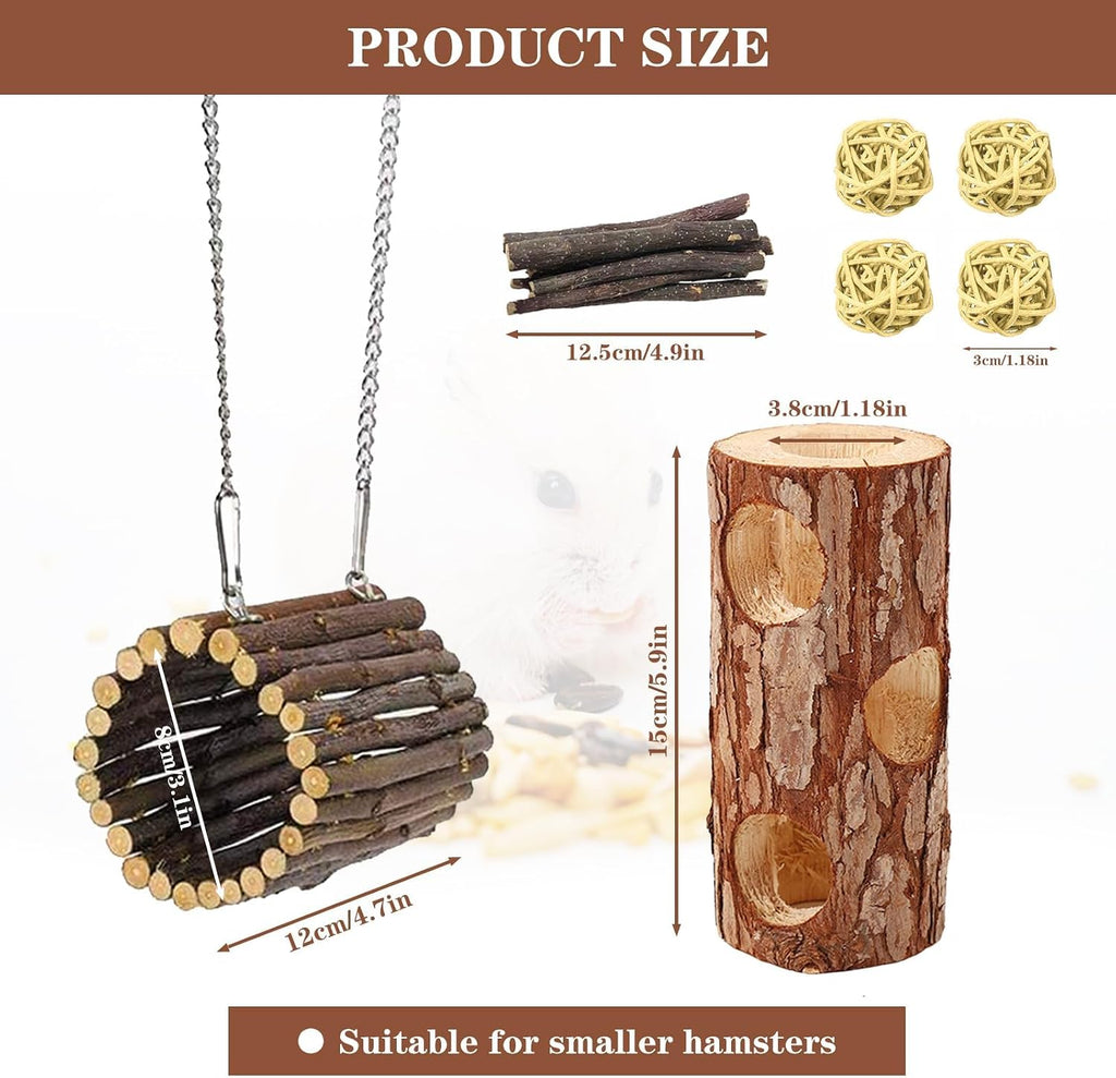Natural Wooden Hamster Tunnels & Hideouts–Chew-Safe Birch Trunk Tubes(4pcs)