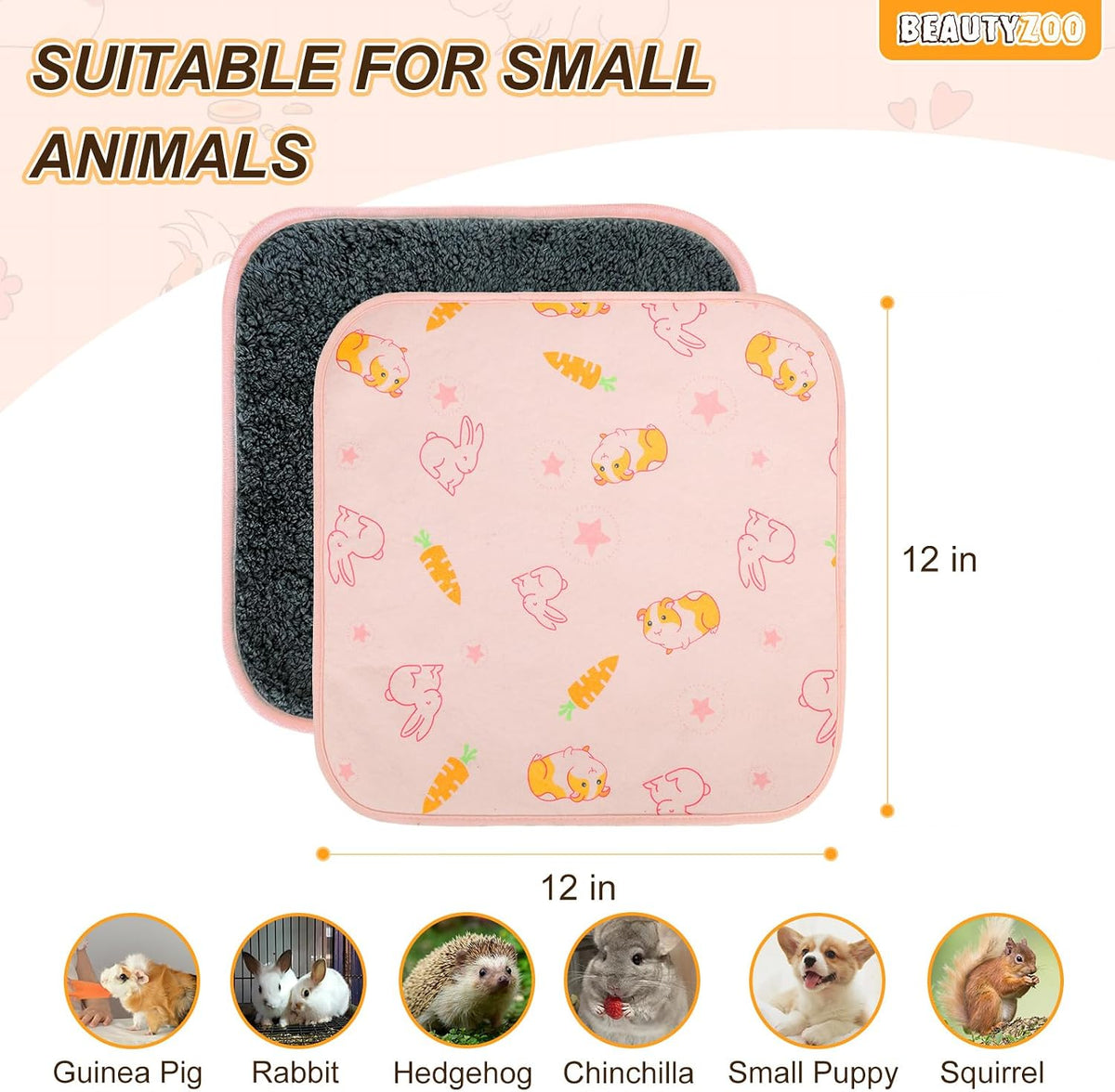 BEAUTYZOO 4 Pack Washable Reversible Guinea Pig Cage Liners, Fleece Bedding