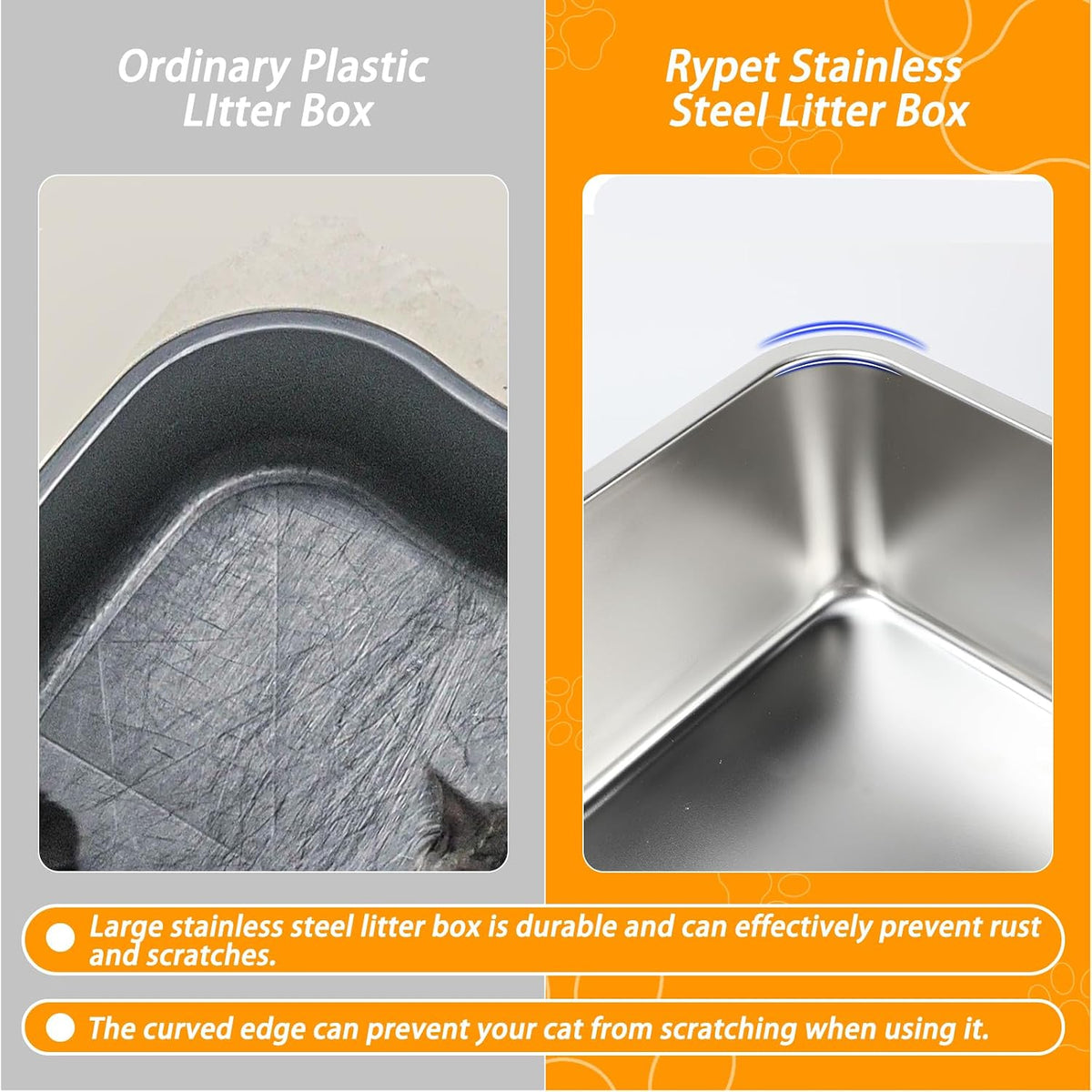 Rypet 2 Set Large Stainless Steel Cat Litter Boxes with Splash Guard Kit