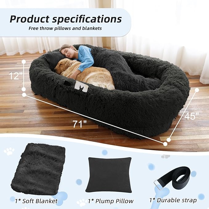Human Dog Bed, Washable Faux Fur Pet Bed - Image 5