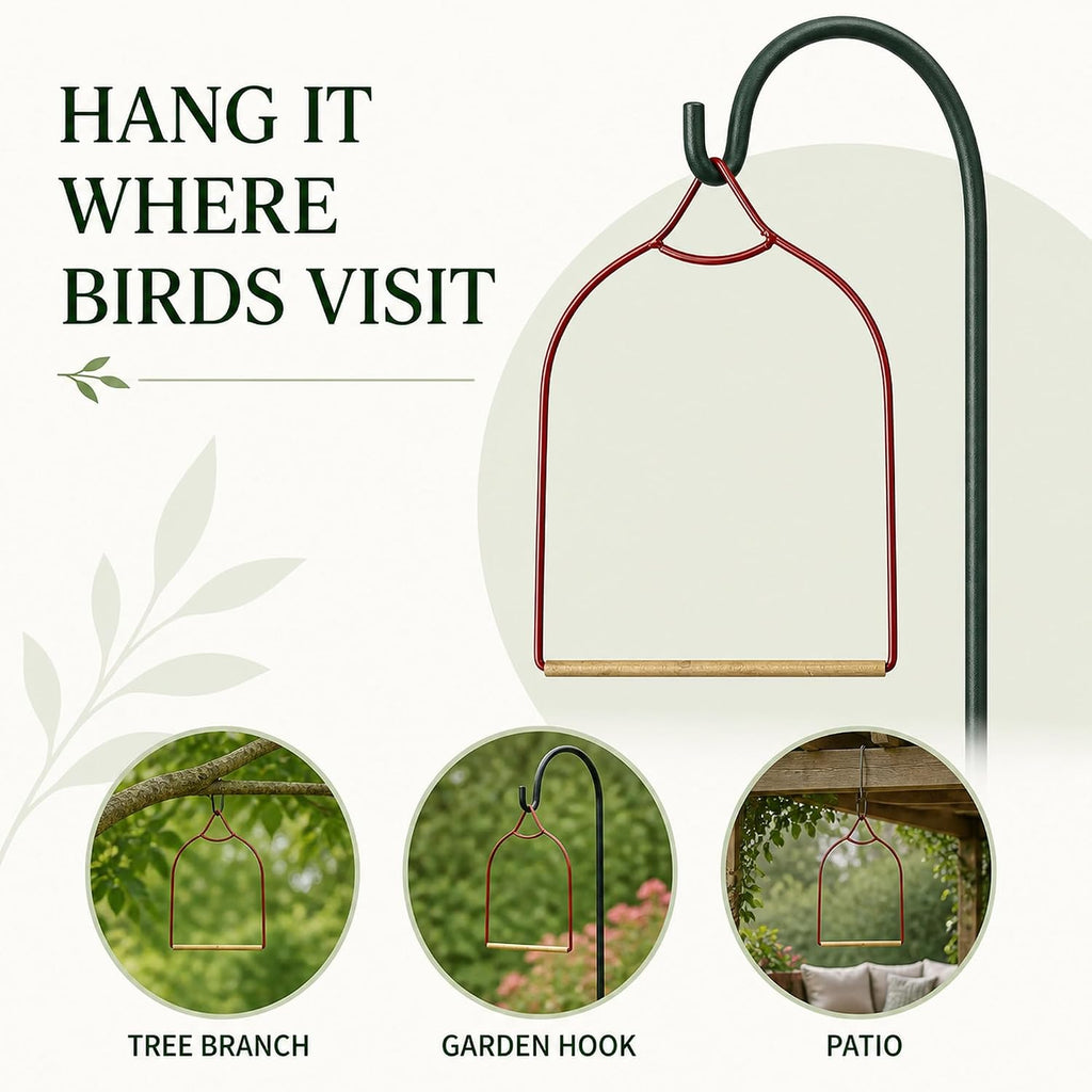 Rust-Proof Hummingbird Swing & Perch for Outdoors, Red Metal & Wood