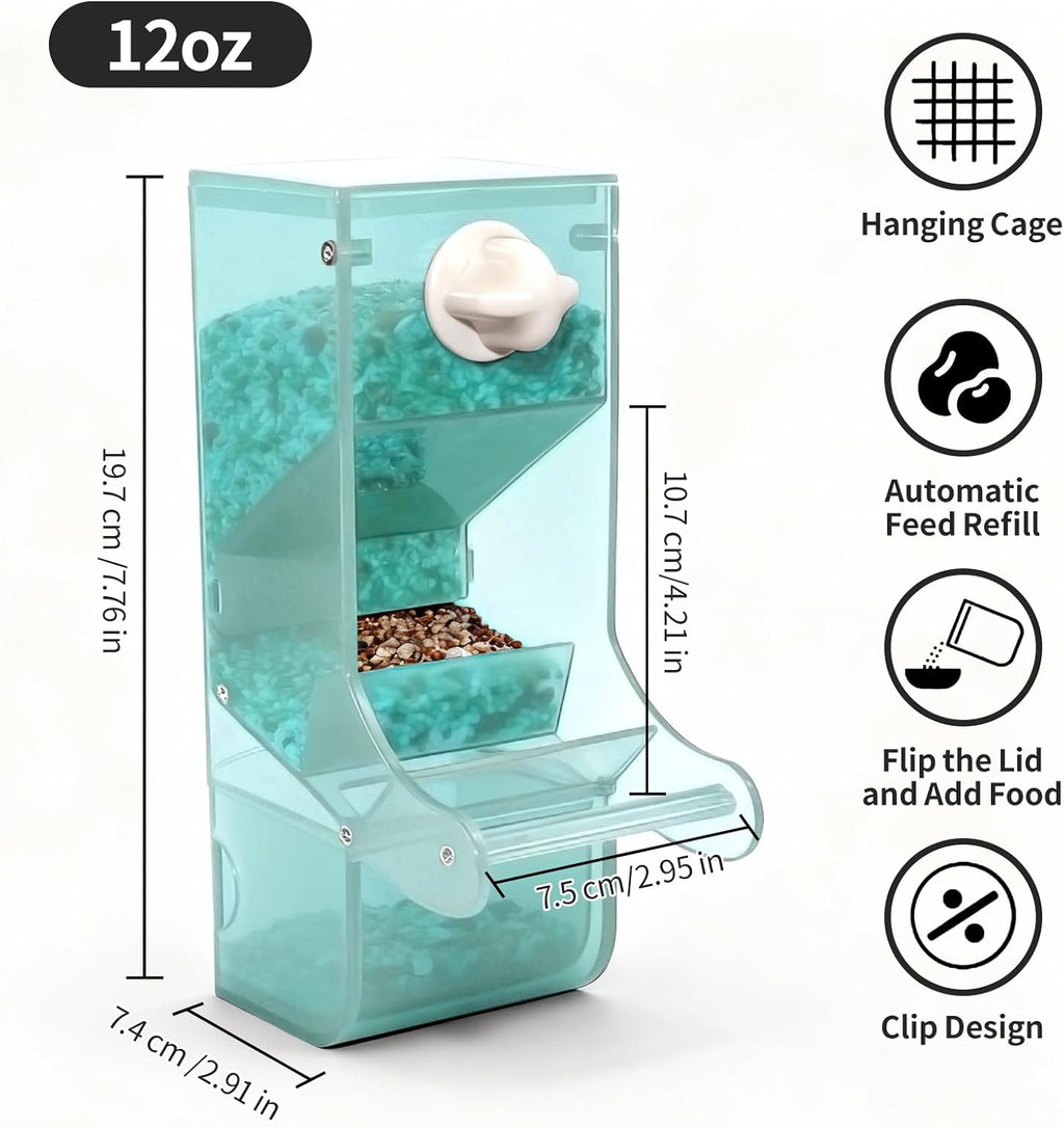 AOTU Automatic Bird Feeder for Cage Crack-Resistant Plastic Parakeet Cage Accessories No Mess Bird Cage Seed Catcher for Small Medium Birds Parrots Cockatiels Parakeets Conures Canaries (Light Green)