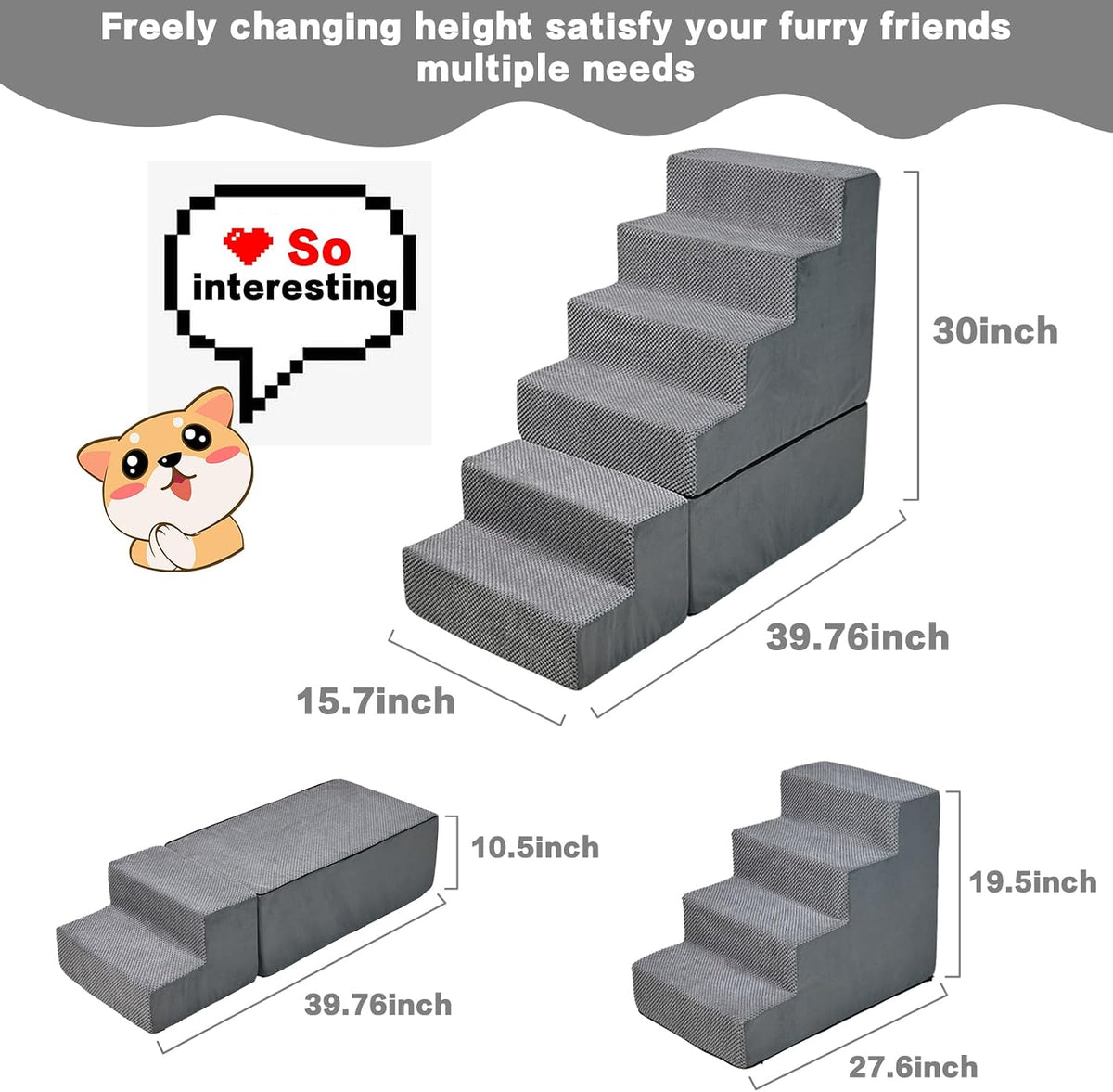 6-Step 35D Foam Dog Stairs Steps for High Beds 30-32" H