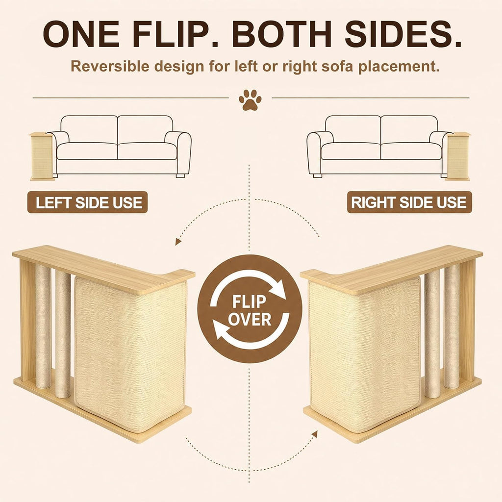 Cat Corner Side Table Scratcher, 3-in-1 Sofa Protector from Cat Claws with Scratching Post – Sturdy Wood Frame, Replaceable Sisal Pad, Fits Left/Right Sofa Arm, Odor-Free & Durable, Oak 23.5"H