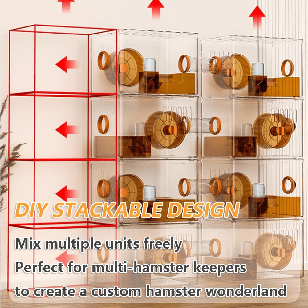 8-in-1 Transparent 2-Tier Hamster Cage Set, All-in-One No Assembly, DIY Stackable Expandable, 15.75×9.84×18.9 in, Starter/Transition Cage for Dwarf & Baby Hamsters,Fits Small Space/Kid’s Room