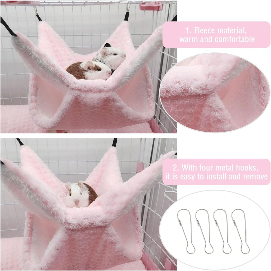 Yanmucy Double-Layer Fleece Rat Hammock House - Warm Soft Guinea Pig Hideout for Cage Accessories - Ferret Hamster Sleeping and Playing Hammock for Small Animals (Pink)