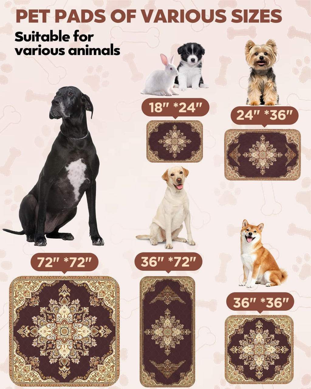 Washable Pee Pads for Dogs 24" x 36" - 2 Pack, Brown, Stylish Reusable Puppy Training Pads - 100% Waterproof & Leak-Proof & Non-Slip, Potty Pads for Whelping, Crate, Floor