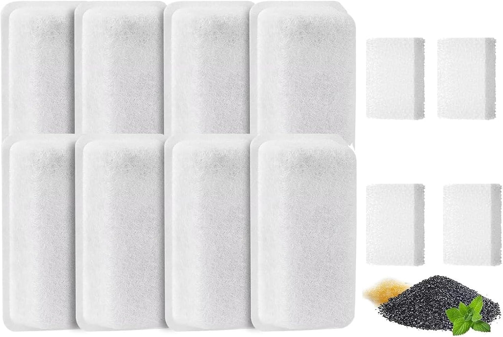 Cat Water Fountain Filters for JLVDXN 4L/135oz Pet Water Fountain - Set of Pet Fountains Filter - Including 8 Pieces Filters + 4 Pieces Sponges