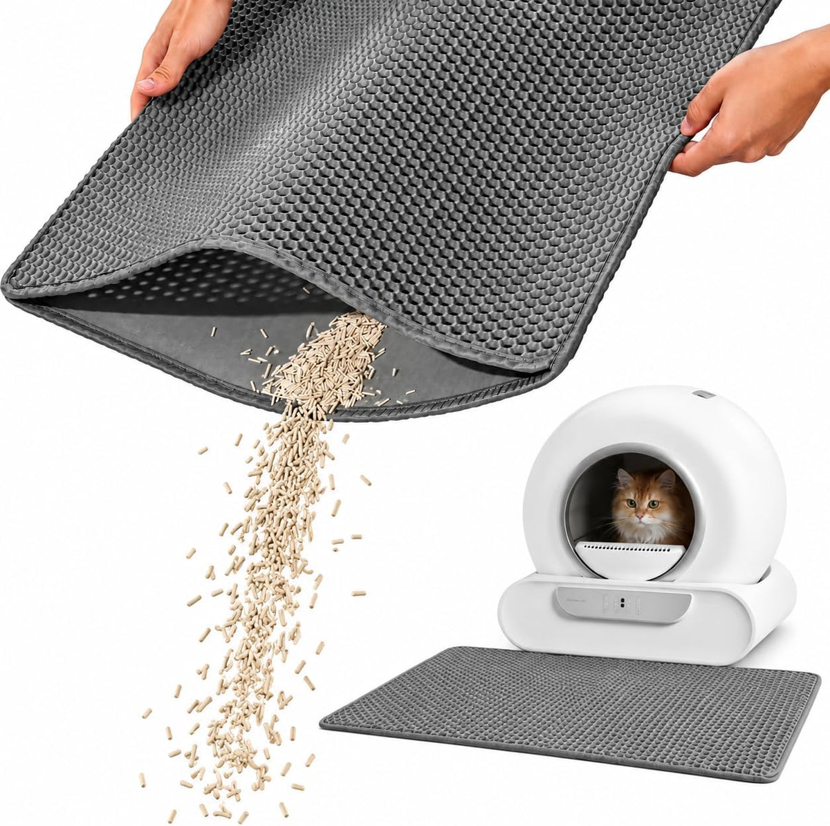 Paw Ballet Cat Litter Mat, Double-Layer Honeycomb, 35.5 x 23.5 in, Grey