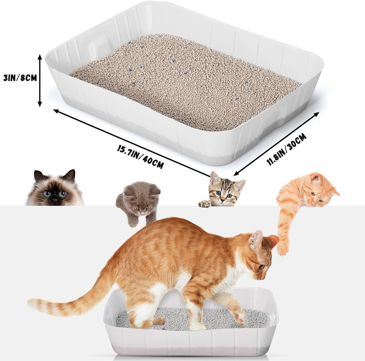 Bokon 25 Count Disposable Litter Box for Cats Large, White