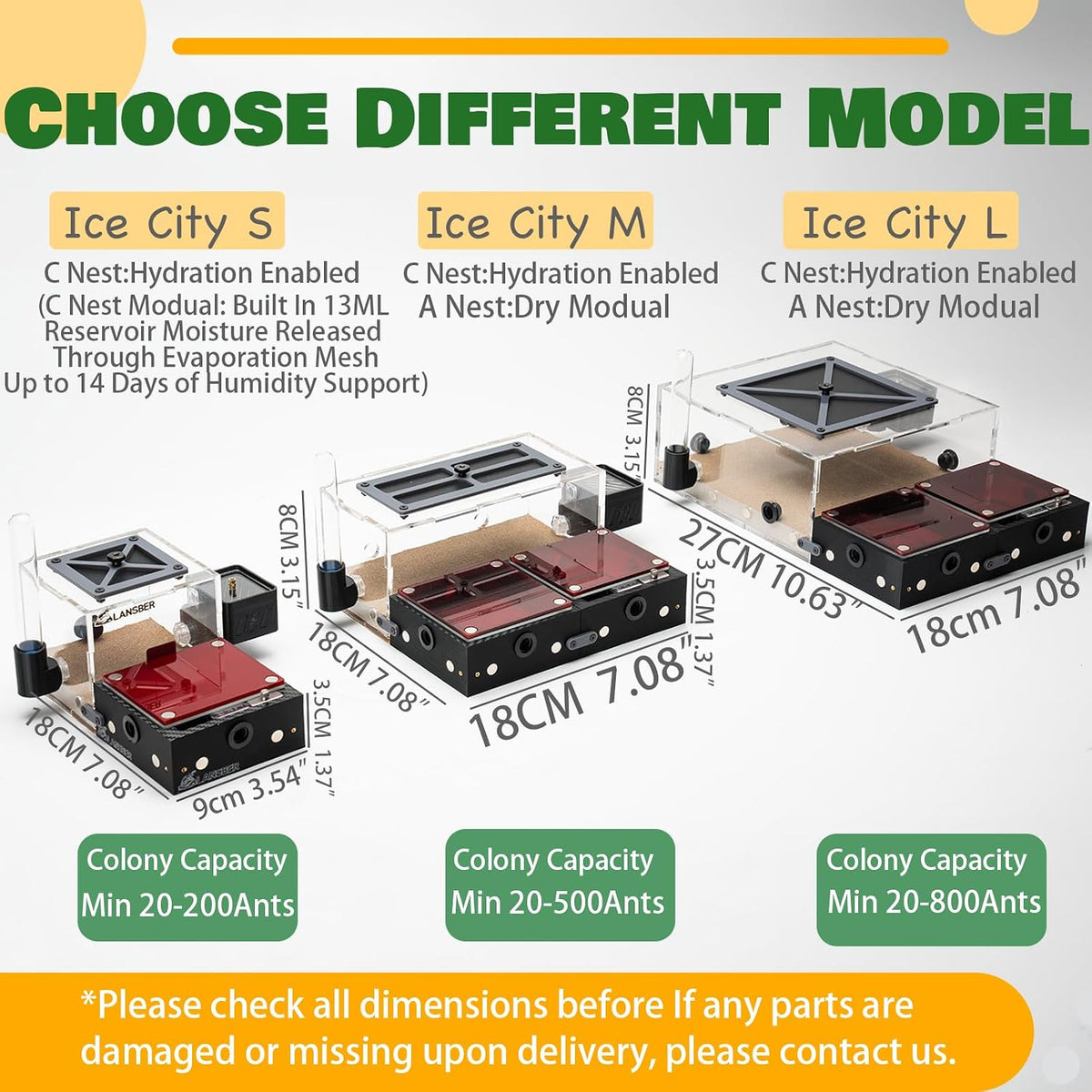 Ice City Series - Starter Kit (Small) Modular Ant Nest System with A Module Dry Nest Chamber Small Outworld Trash Box and Water Feede-