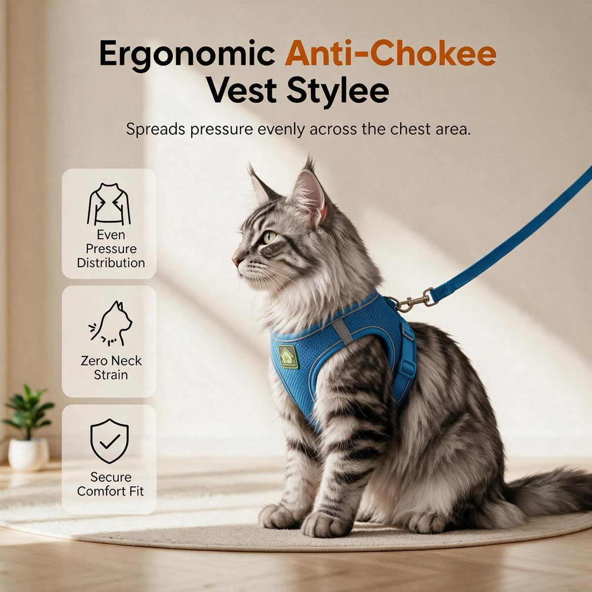Escape Proof Adjustable Cat Harness and Leash Walking Vest (Blue-S)