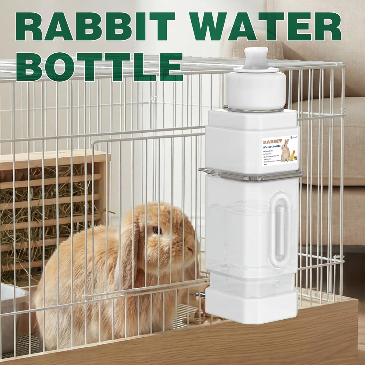 Salcod 42 oz Small Pet Water Bottle for Cage with Top Fill Design, White