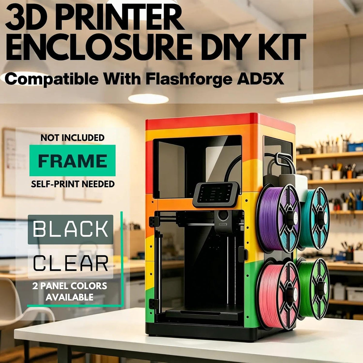 Enclosure Kit Compatible with Flashforge AD5X, Light Black