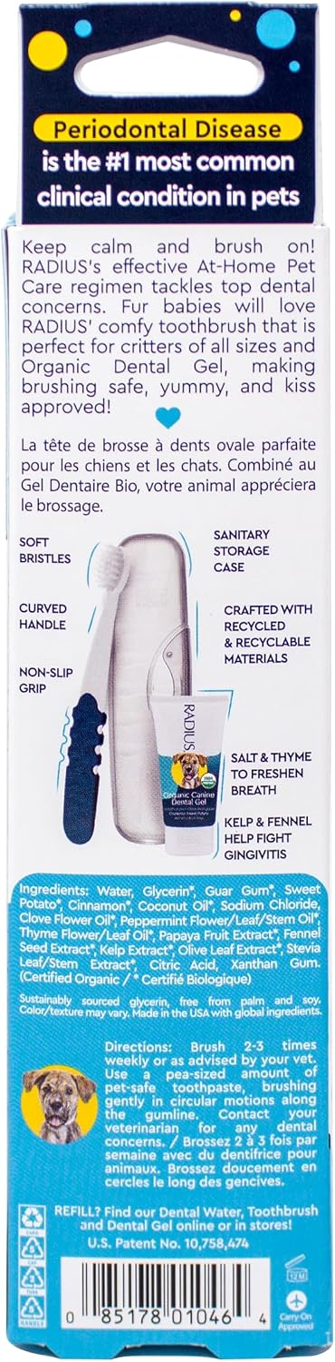 Radius USDA Organic Dental Solutions All Ages Dog Dental Kit 1 Unit, 1 Dog Toothbrush, 1 0.8oz Toothpaste, & 1 Travel Case, Firm Bristle & Non Toxic Toothpaste for Dogs