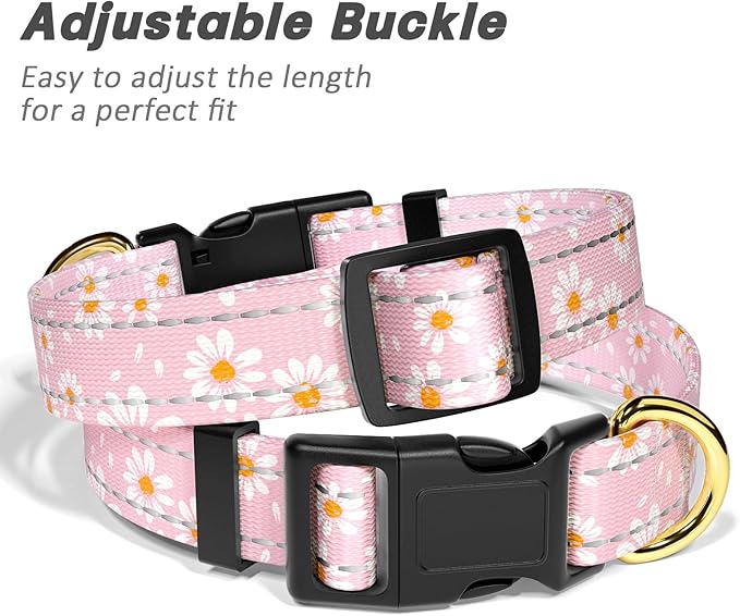 Reflective Dog Collar for Small Dogs, Cute Daisy Theme Adjustable Heavy-Duty - Image 6