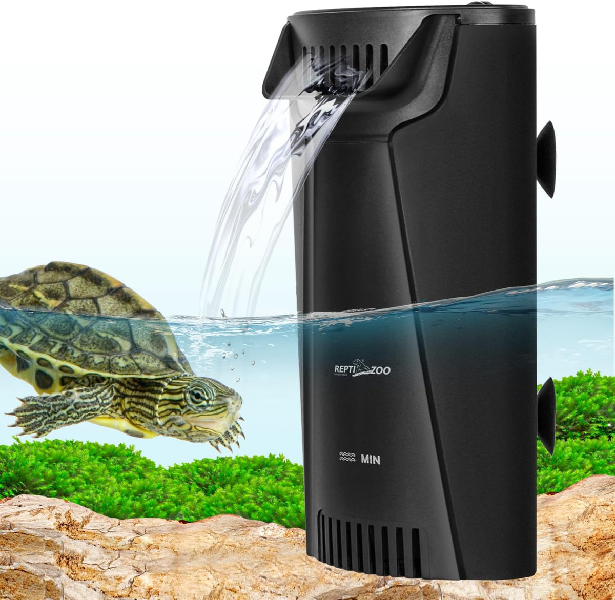Reptizoo Turtle Tank Quiet Internal Filter - 92GPH Aquarium Corner Filter with 3-Stage Bio-Filtration, Flow Adjustable for Turtle/Fish Tank