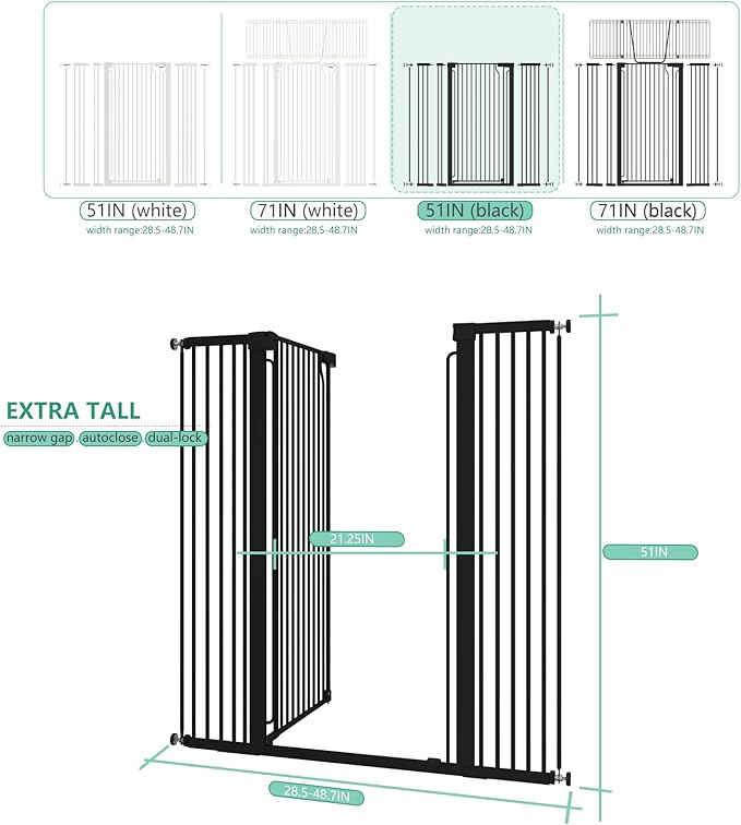 51" Extra Tall Cat Gate for Doorway Auto Close Encrypted Cat Gate 28.5"-48.7" - Image 3