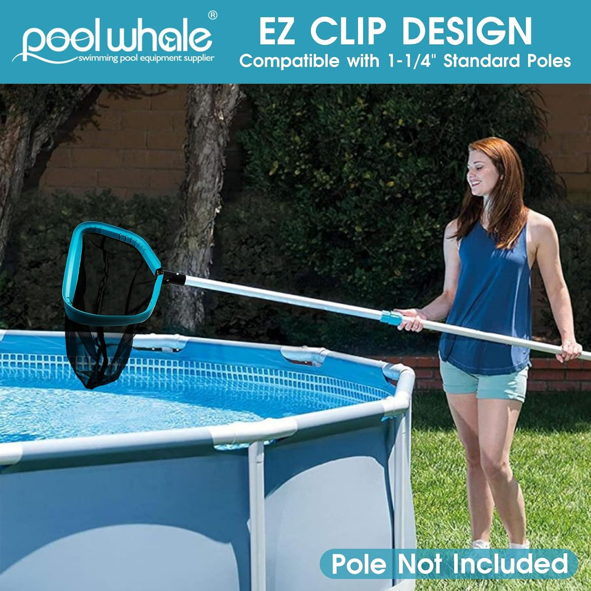 17.5" Aluminum Frame Pool Skimmer Rake Net, Deep Nylon Bag (No Pole)