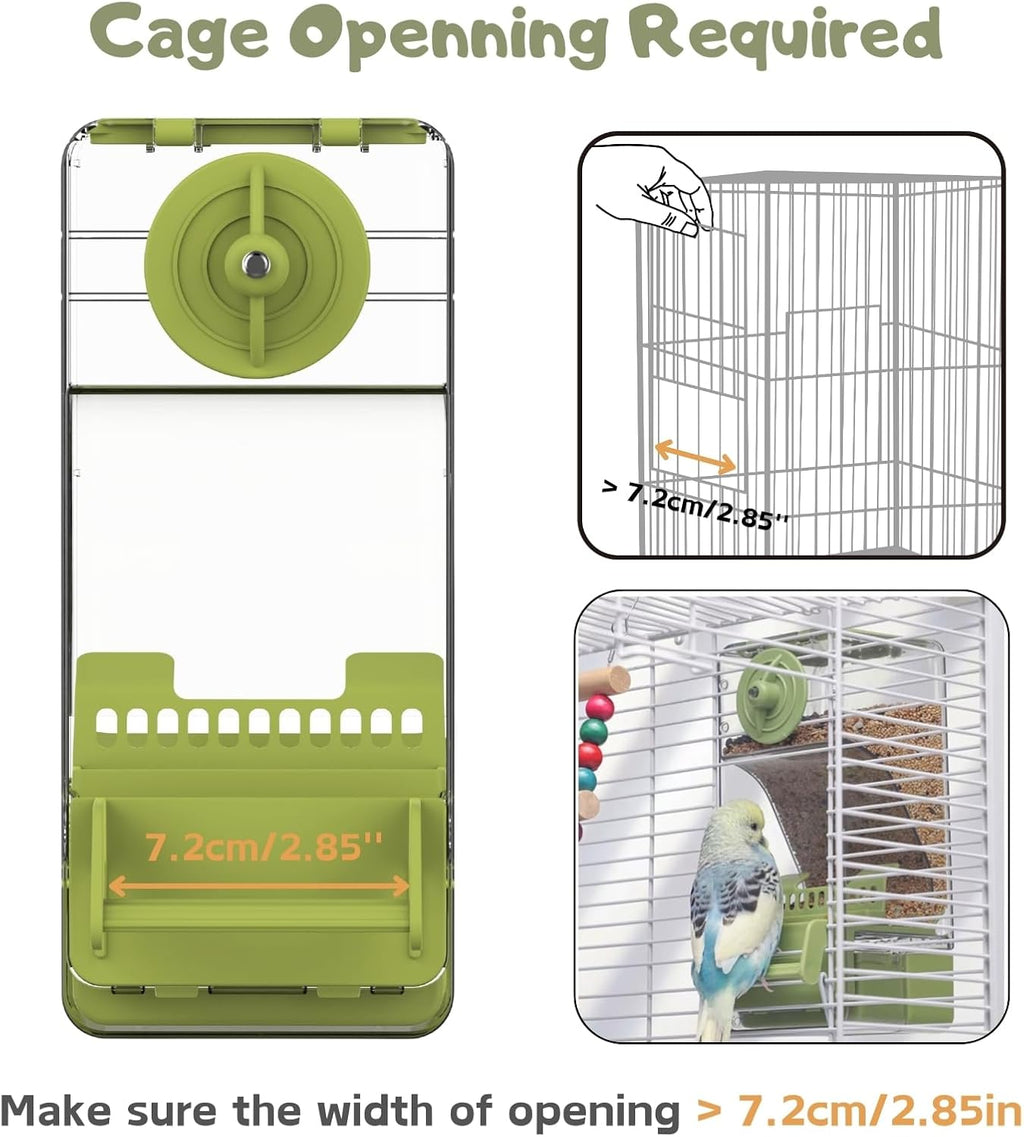Bird Feeder Water Dispenser Set, Automatic Cage Feeder with Perch for Parakeet Canary Cockatiel Finch Budgie (Green)
