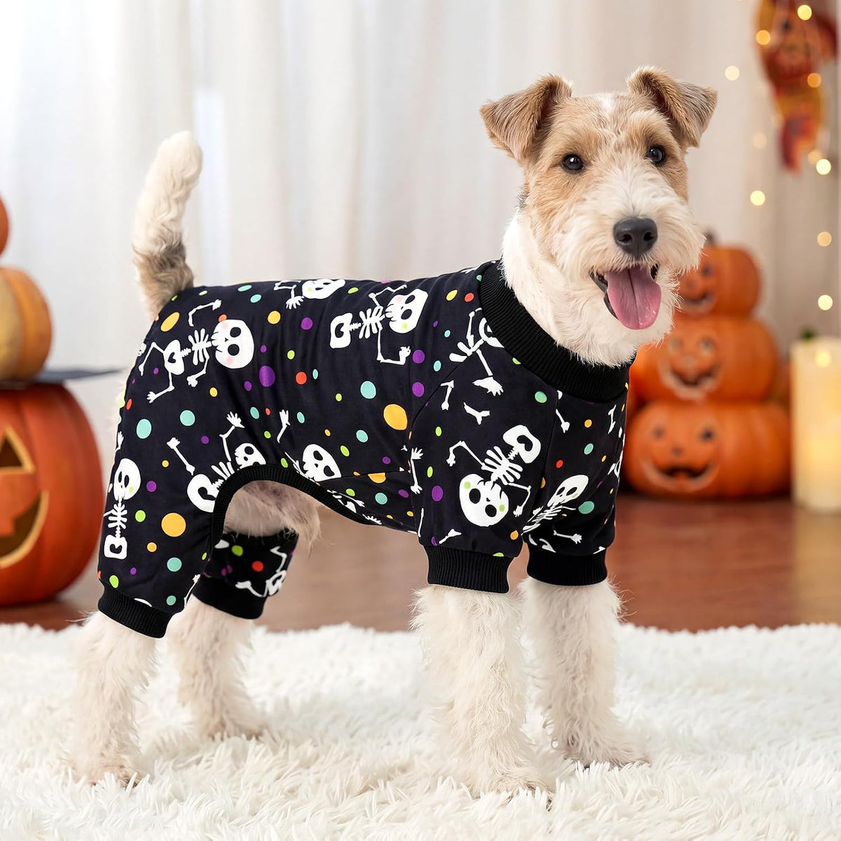 XPUDAC Dog Halloween Pajamas for Small Medium Dogs Skull Puppy Costume Soft Dog Clothes Pet Outfit Doggy Jumpsuits, 2X-Large