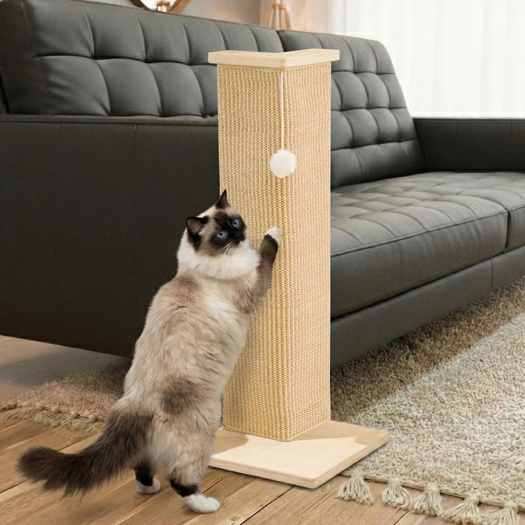 PETKARAY Couch Corner Cat Scratcher, 28'' Corner Wall Scratching Post, Sisal Cat Scratch Pad for Sofa & Furniture Protection with Toy Ball