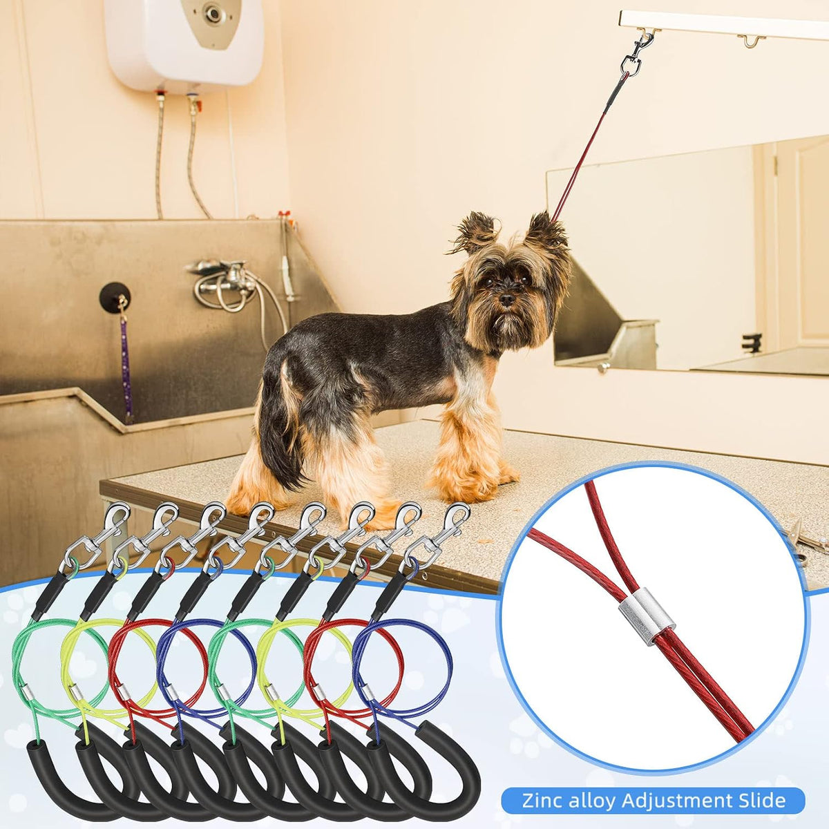 12 Pcs 4 Colors Dog Grooming Loop Noose Restraint Loops Long Noose for Pet Grooming Table Bath Tub Medium Large Small Dog Bathing Station