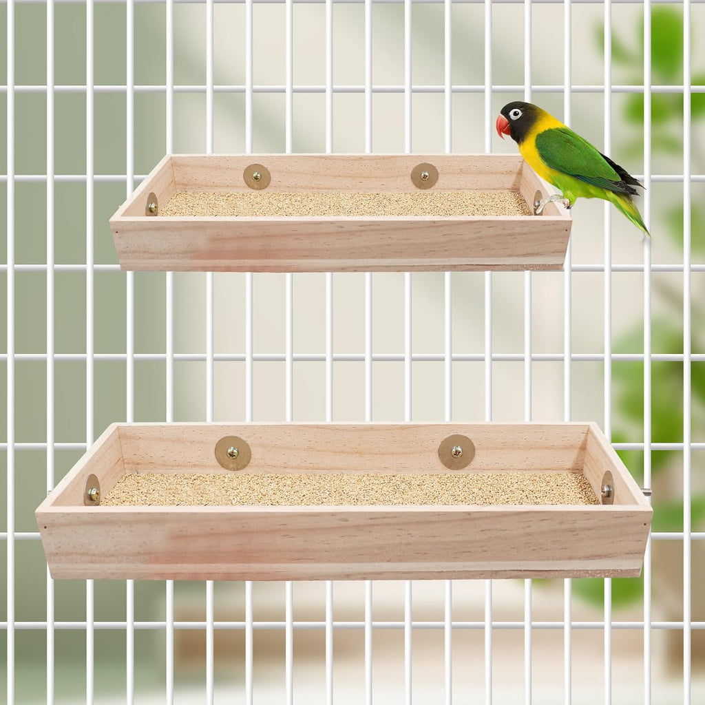 Bird Feeding Cups, Natural Wooden Parrot Perch Stand, Birds Food Dish, Parakeets Feeder Bowl, Cage Accessories for Small Animals Rat Hamster Guinea Pig Chinchillas Budgies Cockatiels Love Birds