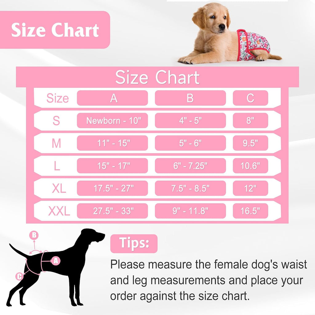 5 Pack Reusable Diapers for Doggie, Highly Absorbent Dog Diapers Female for Pet with Incontinence or Frequent Urination, Small Dog Diapers Female, Flowers