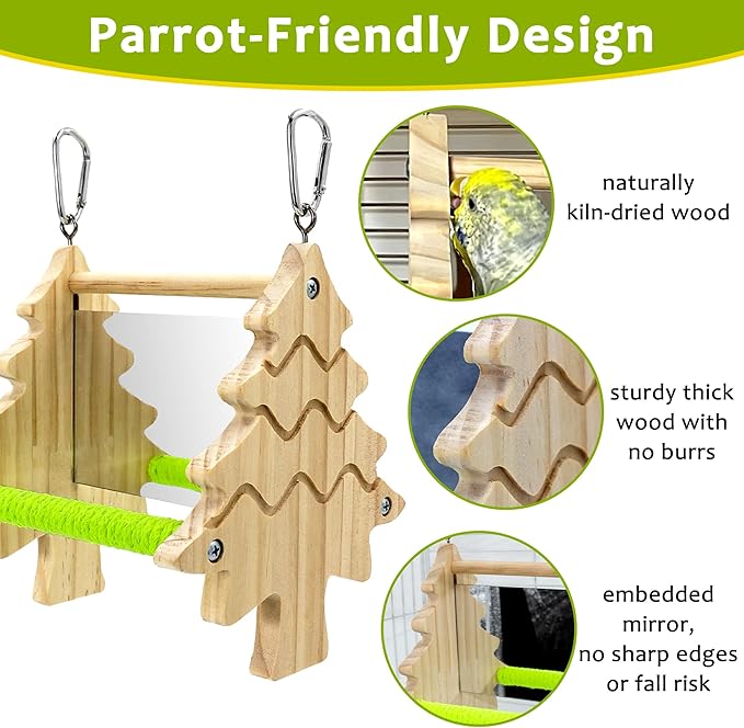 Bird Mirror Toy Perch, 2-Sided Hd Parakeet Mirrors & 2 Cotton-Wrapped Perches - Image 5