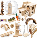 26 Pcs Hamster Cage Accessories, Silent Wheel & Wood House Set