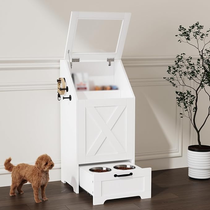 Dog Feeding Station with Storage Cabinet and 2 Elevated Dog Bowls, Hidden Pet - Image 2