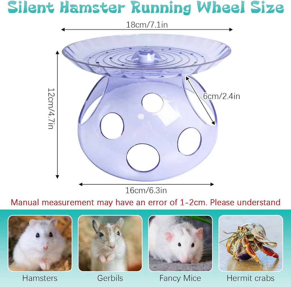 Hamiledyi Hamster Flying Saucer with Hideout House Plastic Hamster Wheel Small Animal Silent Running Wheel Gerbil Exercise Wheel Toy for Mice, Hamster and Other Small Pets (7In, Blue)
