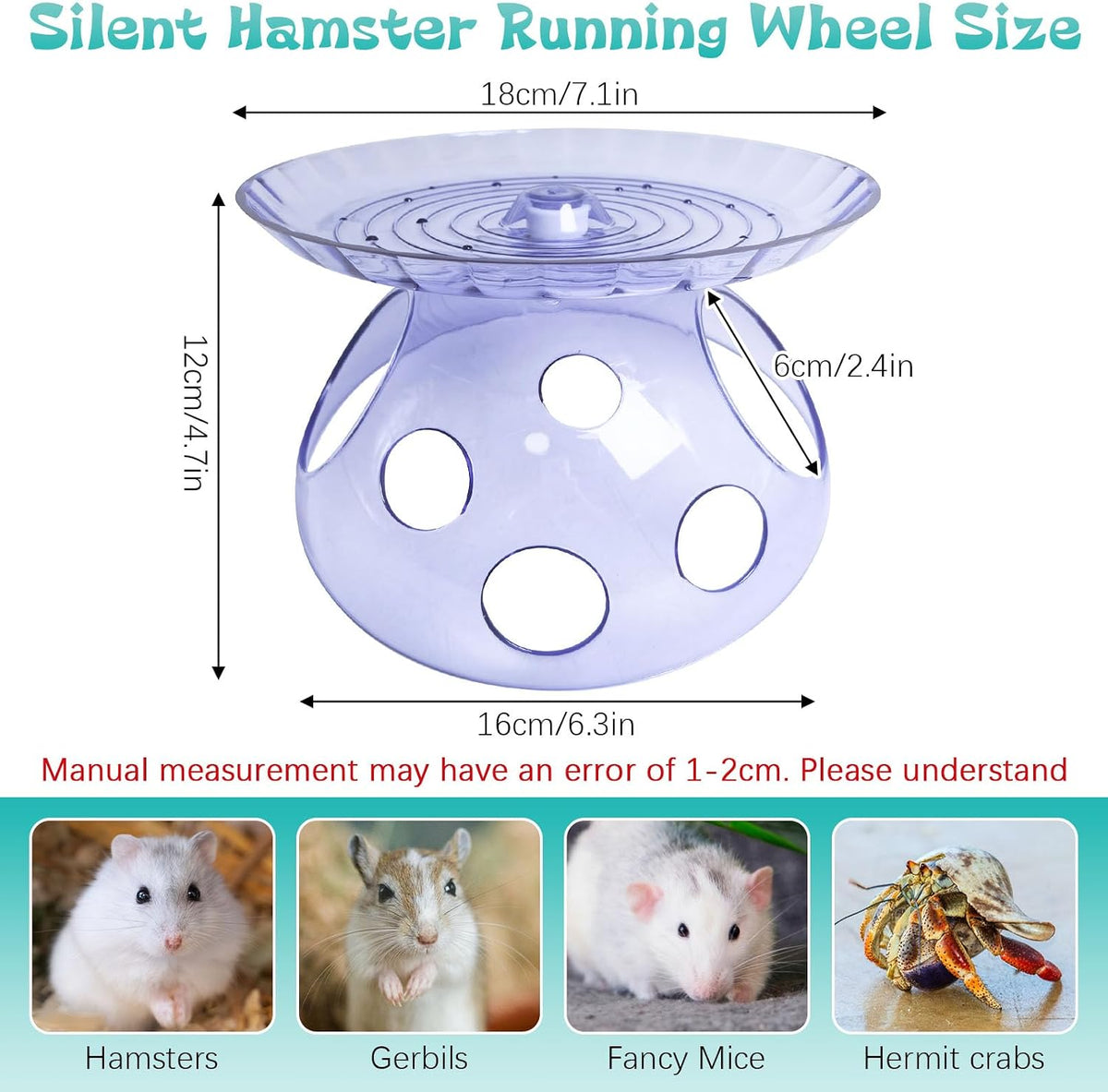 Hamiledyi Hamster Flying Saucer with Hideout House Plastic Hamster Wheel Small Animal Silent Running Wheel Gerbil Exercise Wheel Toy for Mice, Hamster and Other Small Pets (7In, Blue)
