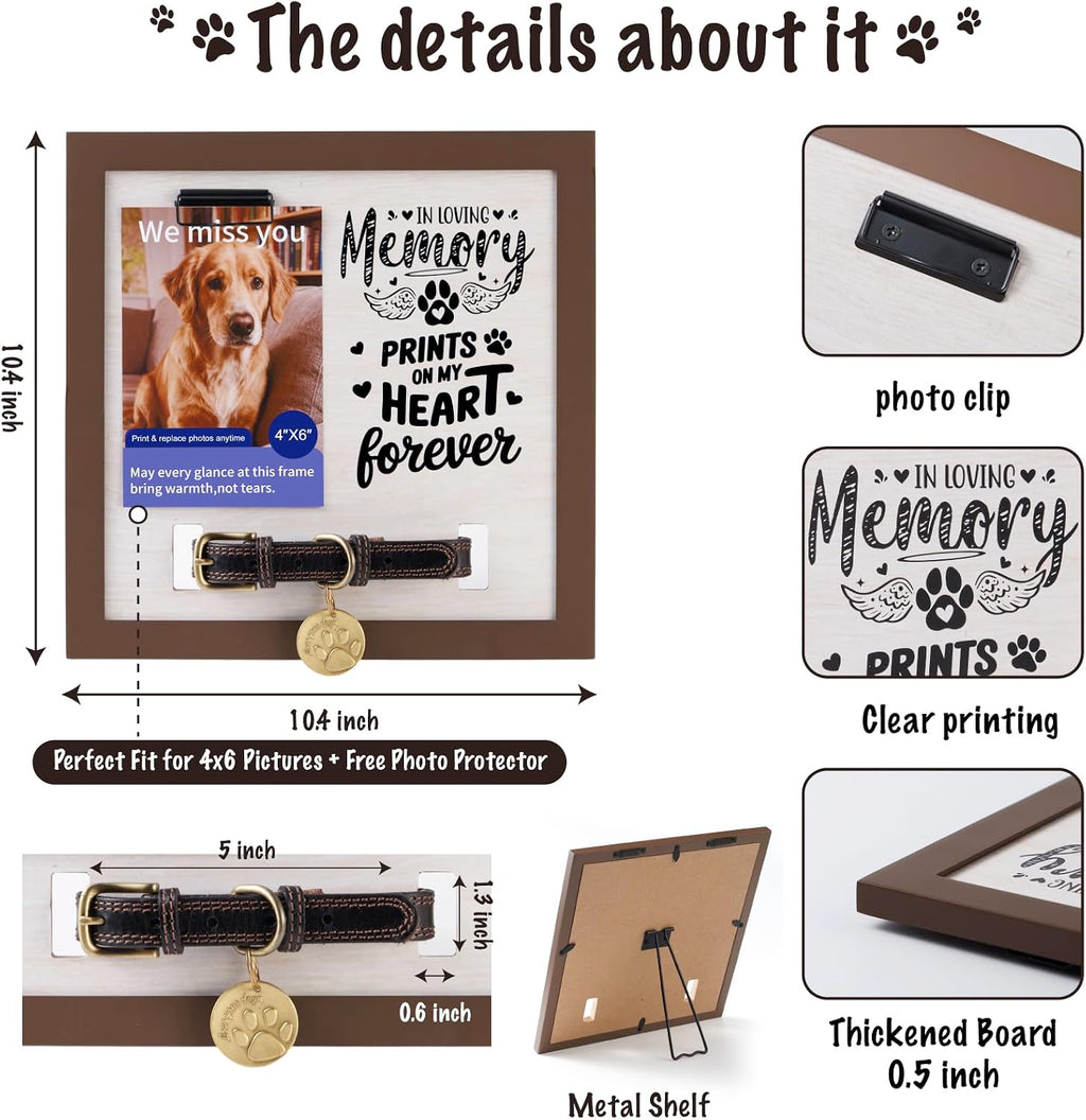 Dog Memorial Gifts for Loss of Dog, Pet Memorial Frame with Collar Holder