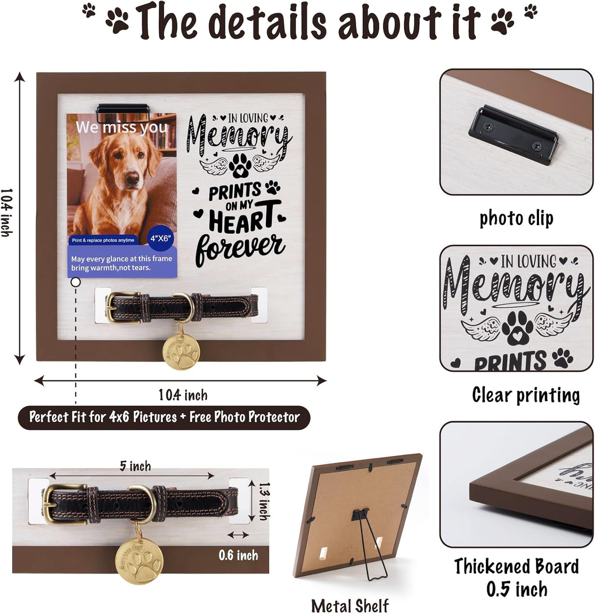 Dog Memorial Gifts for Loss of Dog, Pet Memorial Frame with Collar Holder