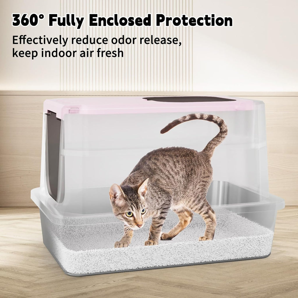 RIZZARI Stainless Enclosed Litter Box: with Scoop & Odor Control