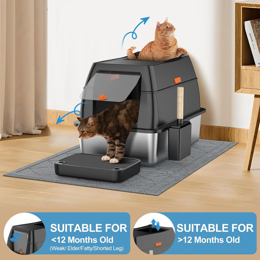 Lobeve Extra Large Stainless Steel Litter Box with Lid, Easy-Clean Pan