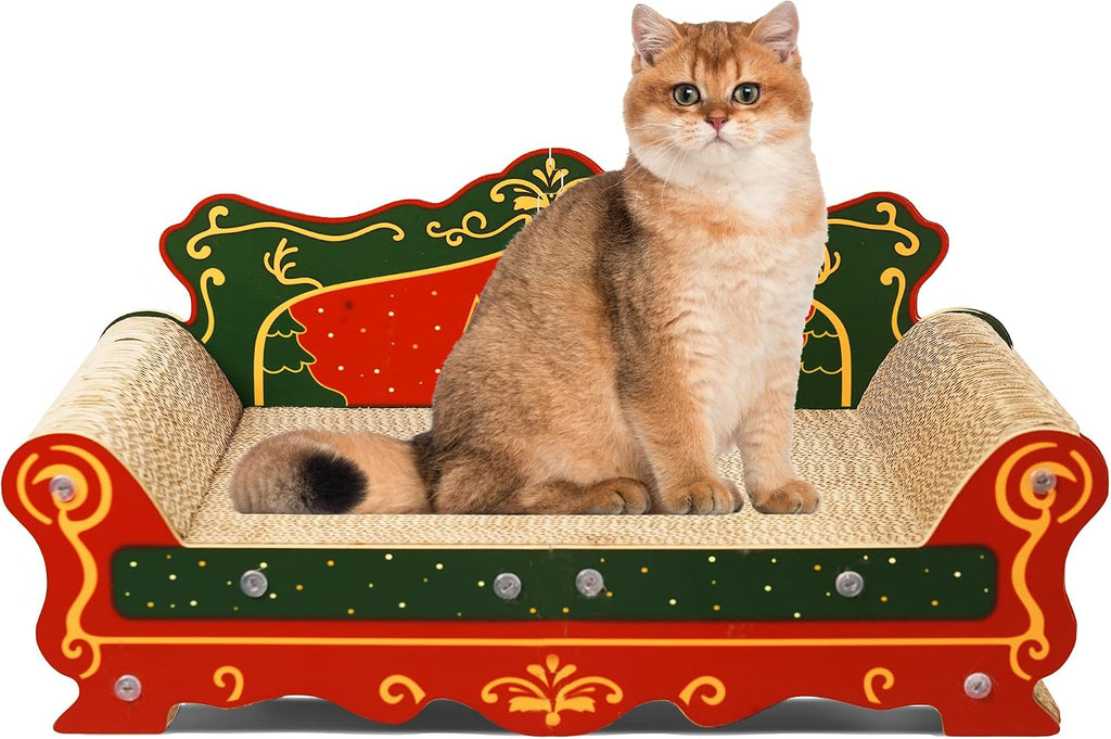 Scratching Sofa, Couch Shaped Thick Scratching Cardboard, Lounge Bed for Indoor Rest&Play, Sofa Scratcher Pad (Pink, 27.6" L X 12.4" W X 11.8" H)