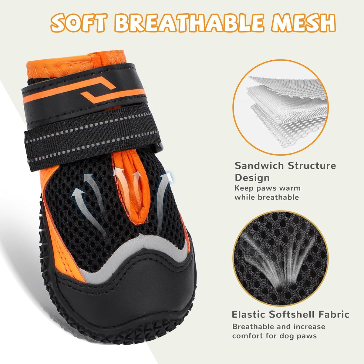 Dog Shoes for Hot Pavement,Dog Boots & Paw Protectors for Large Medium Size Dogs to Prevent Licking,Dog Booties with Reflective for Outdoor,Hiking,Hardwood Floors,Winter Snow(Black Orange,Size3)