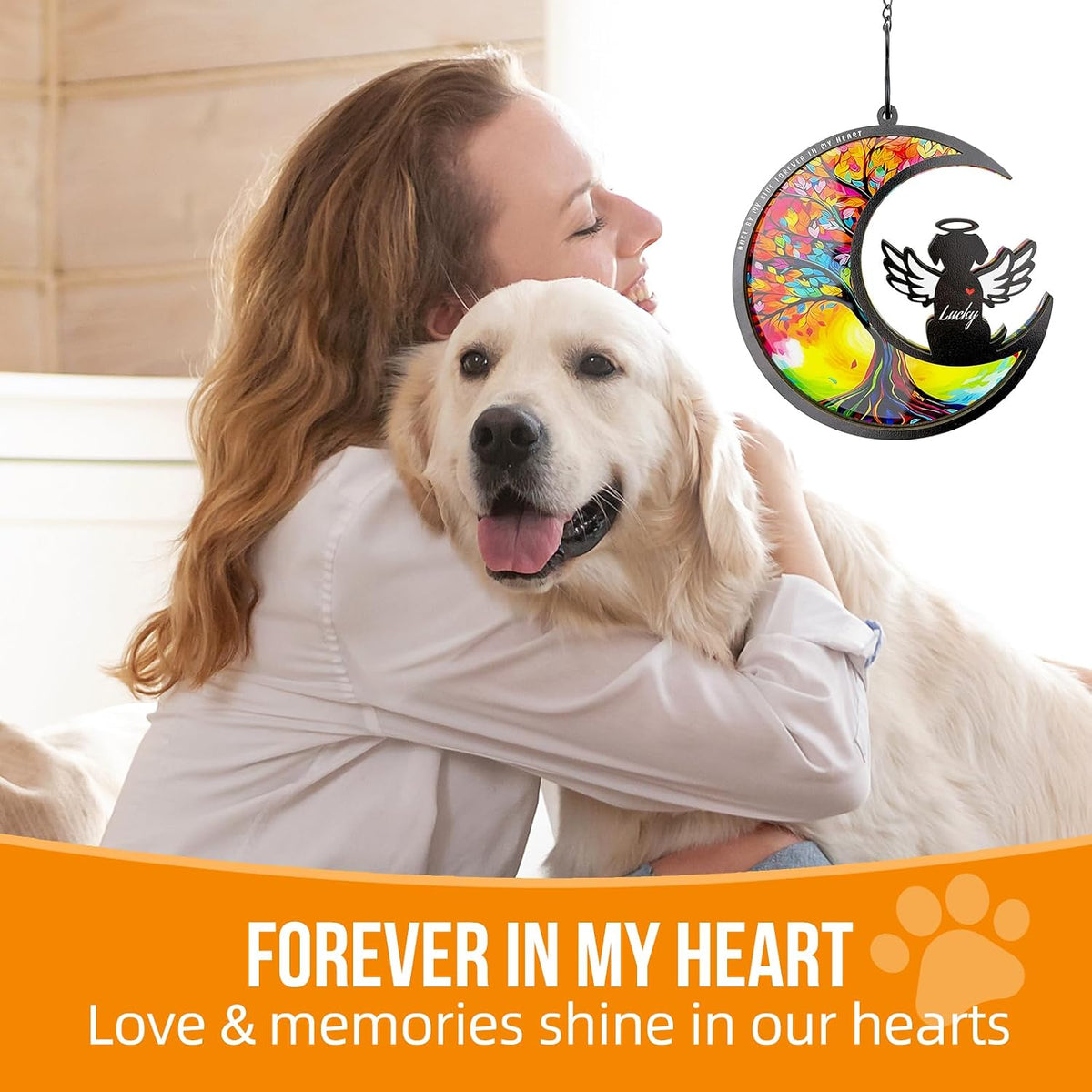 Dog Memorial Suncatcher,Pet Remembrance Gift with Sympathy Card,Tree of Life DIY Ornament for Loss of Dog(Angelic Halo)